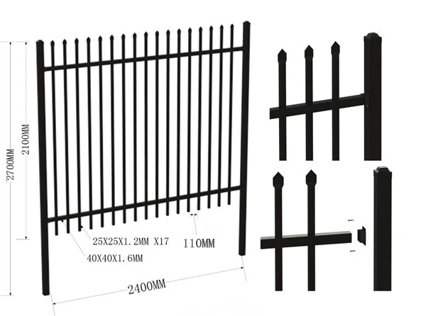 Le noir de Melbourne 1,8 m 2.1m 1.5m etc. a galvanisé la clôture en acier tubulaire de spécialistes