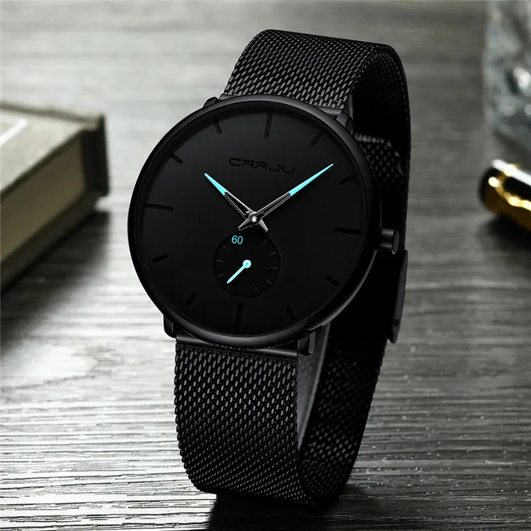 

CRRJU Top brand luxury charm quartz watch fashion men's watch men's casual slim mesh steel waterproof watch Relogio Masculino, 7 colors