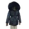 Women Medium Long Slim Hooded White Duck Down Jacket with Large Real Raccoon Fur Collar