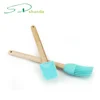 FDA And LFGB Baking Tools Set Food Grade Silicone Grill Brush And Spatula Set With Wood Handle