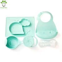 

5 Pieces Silicone Children Dinnerware Set Baby Dinning Set for Baby Shower Gift Feeing Set