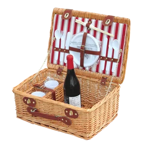 KINGWILLOW, wholesale 2 person wicker picnic basket set with plastic tableware