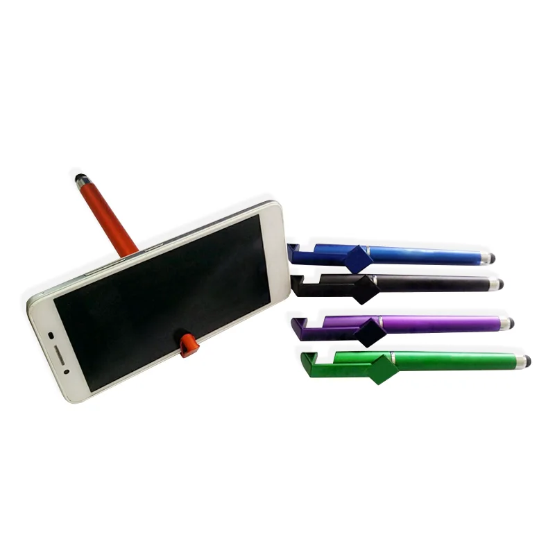 Full color printed promotional plastic ball-point pen stylus pen with phone holder