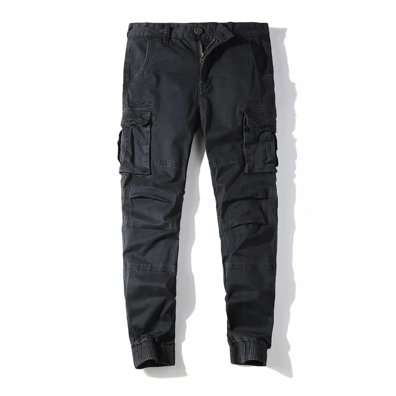 

Wholesale oem mens blank black cotton loose fit bulk cargo pants with side pockets