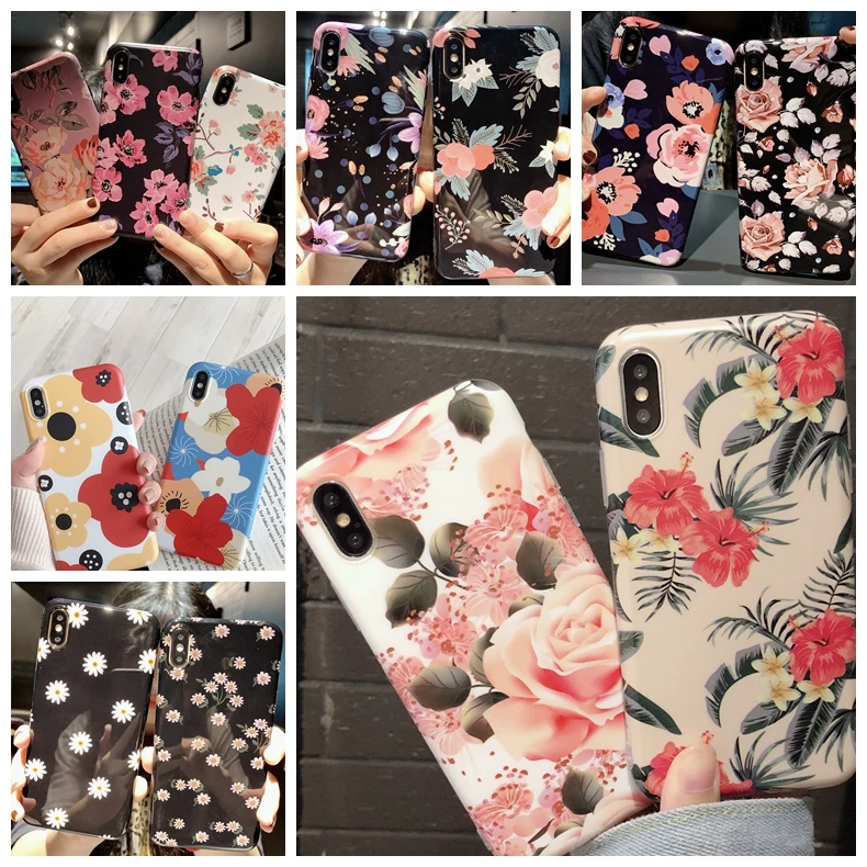 

Rhinestone Flower Mobile Case for iPhone 7plus 8 6s IMD Floral Printing for Women TPU Xr X Xs Max for i Phone Accessories Cover