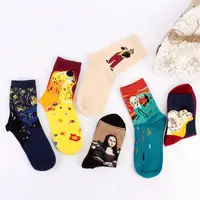 

New 3D European Socks Fashion Unisex Harajuku Style Women Printing Pure Cotton Oil Painting Classic Casual Art Sock For Winter