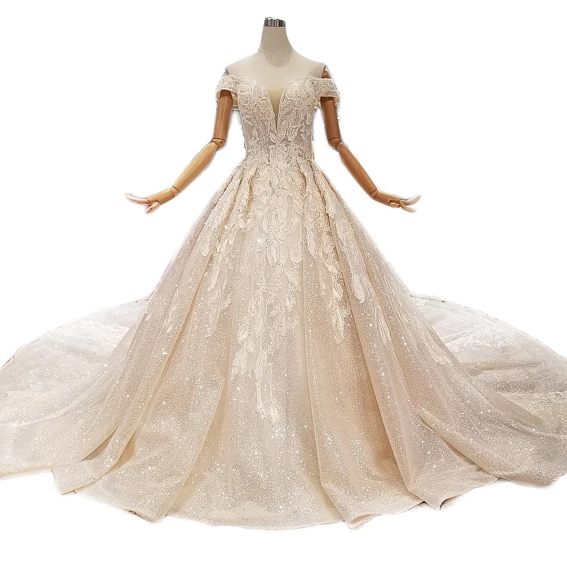 

LS014478 bridal gown elegant off shoulder cathedral royal train wedding dresses, Ivory