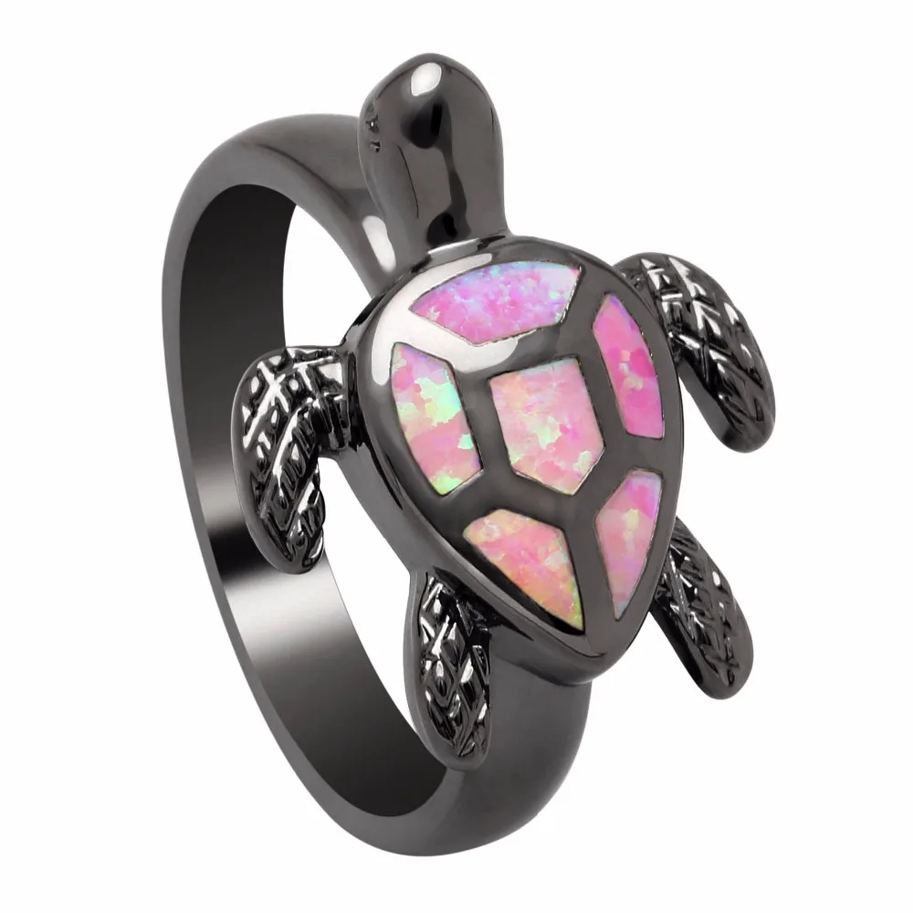 

Trend cute little turtle shape black gold ring Gift party pink opal ring wholesale, Multicolor