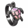 Trend cute little turtle shape black gold ring Gift party pink opal ring wholesale