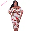 Dropshipping Floral Ruffle Off Shoulder Bodycon Midi dress Plus Size Clothing