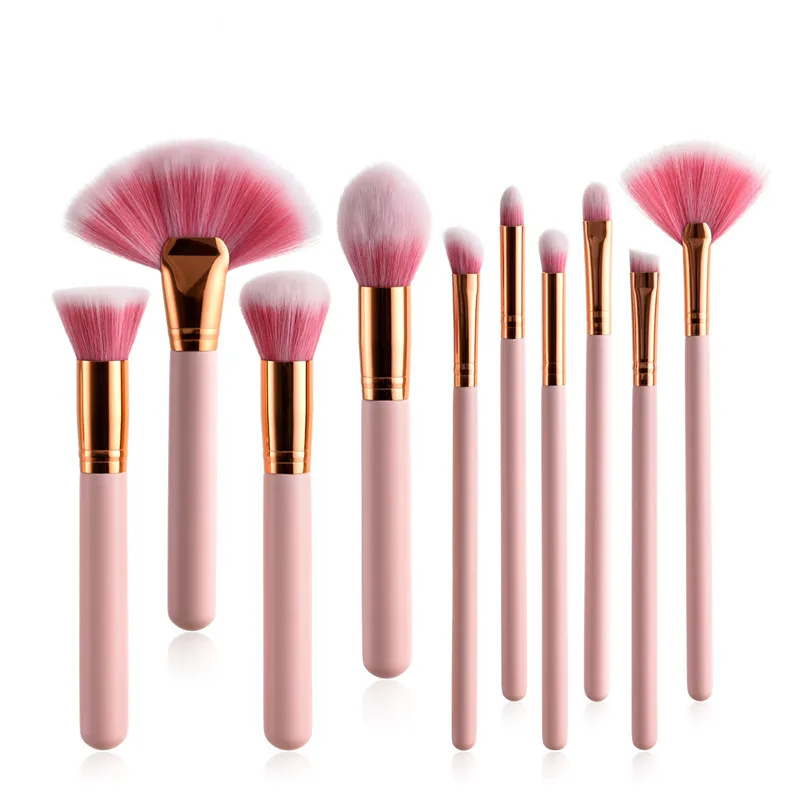 

OEM Dropshipping Power Handle Pink Cute 10pcs/set OEM Makeup Brushes Set for Eyes/Lip/Face Shadow Flame Blush, Champagne,black