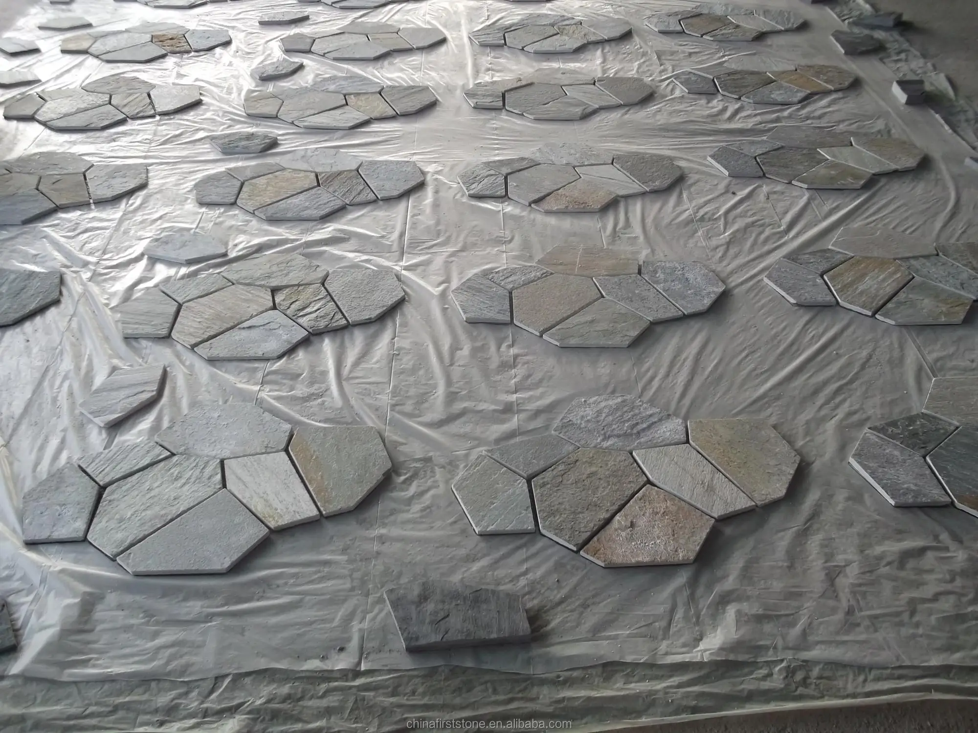 FSGG002 Exterior Granite Interlocking Stone Tile Meshed Pavers for Pavement
