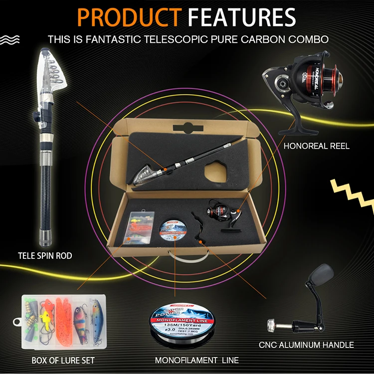 Pure Carbon Telescopic Fishing Rod and Reel Combo Fishing Tackle Set