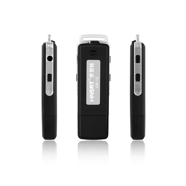 the usb mini pocket  voice recorder with earphone jack used as MP3 player with recording activated
