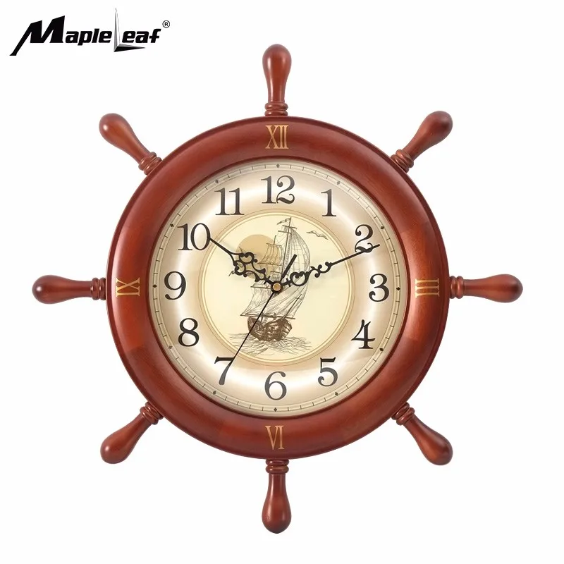 Корабль колеса морской якорь часы красного дерева Тихая настенные часы