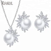 

RAKOL Simple Pearl Wedding Jewelry Set Flower Cubic Zirconia CZ Earrings Pendant Sets S325