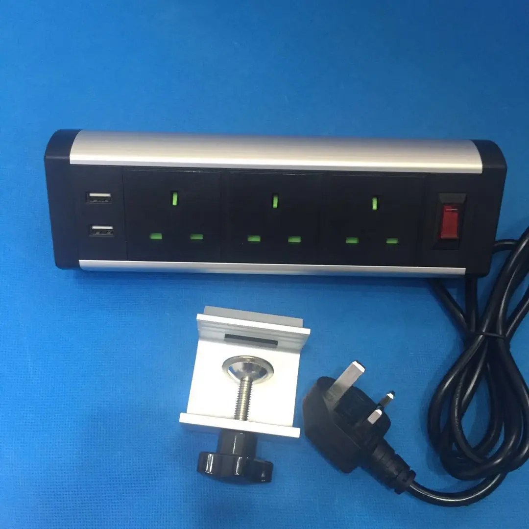 英国插头办公桌边缘钳位电源插座/台式边缘安装电源和数据集线器