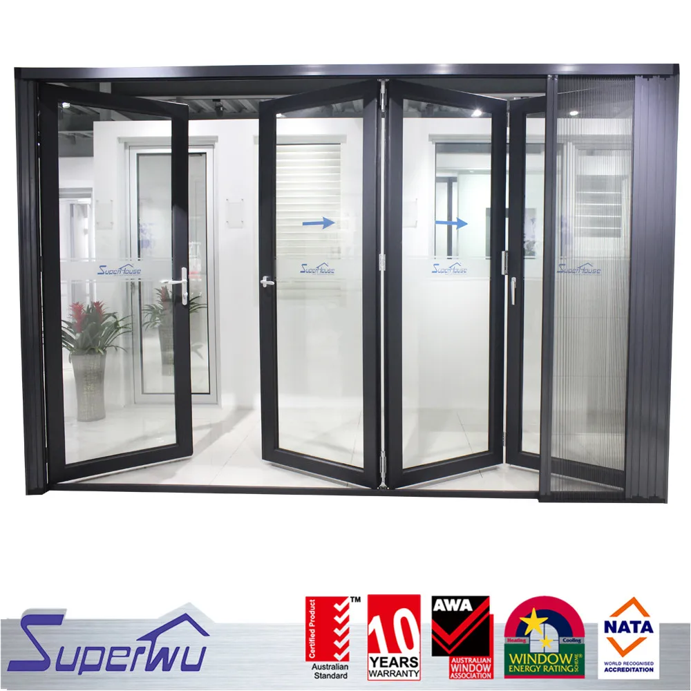 double clear toughened glazed retractable fly screen aluminium vertical folding doors