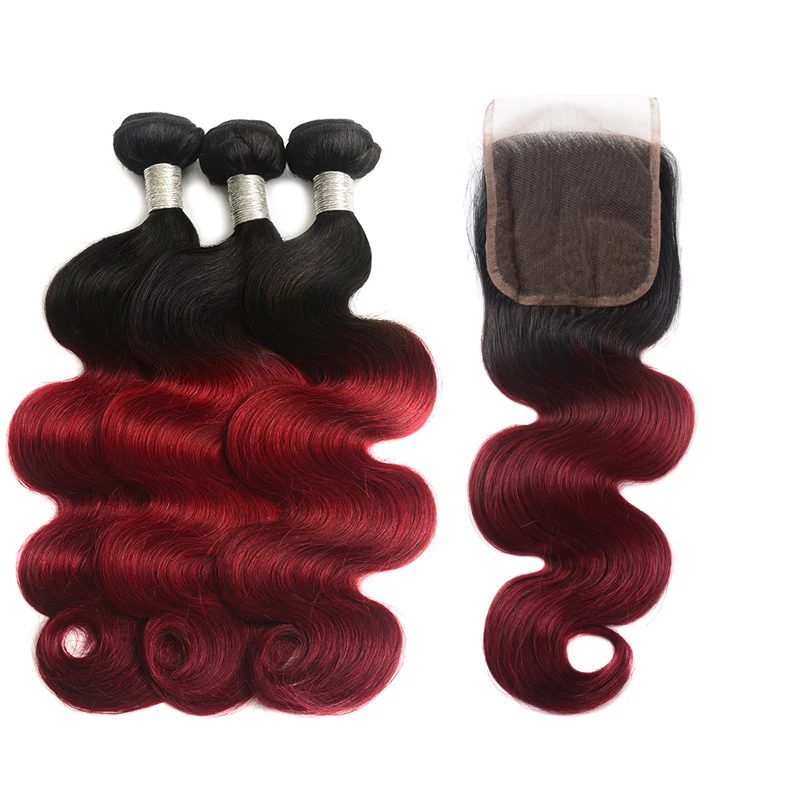 

Wholesale Two Tone 1B 99J Body Wave Hair Weave 3 Pcs With Lace Closure Ombre Colored Burgundy Human Hair Bundles With Closure