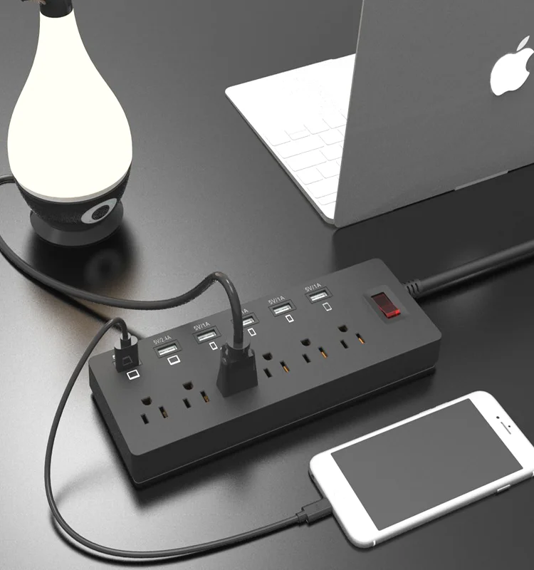 Smart Power Strip Usb Desktop Charger 6 Ac Outlets + 6 Usb Port 1700 Joules Surge Protector 5ft