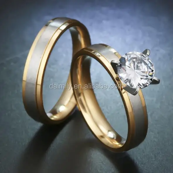 Fashion jewelry stainless steel engagement lover 18K gold  wedding ring for couple DWR 006