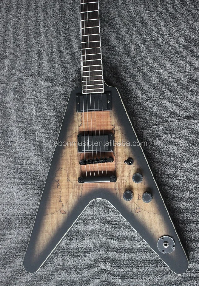 V Shape Spalted Maple Electric Guitar In Satin Colour Buy Electric