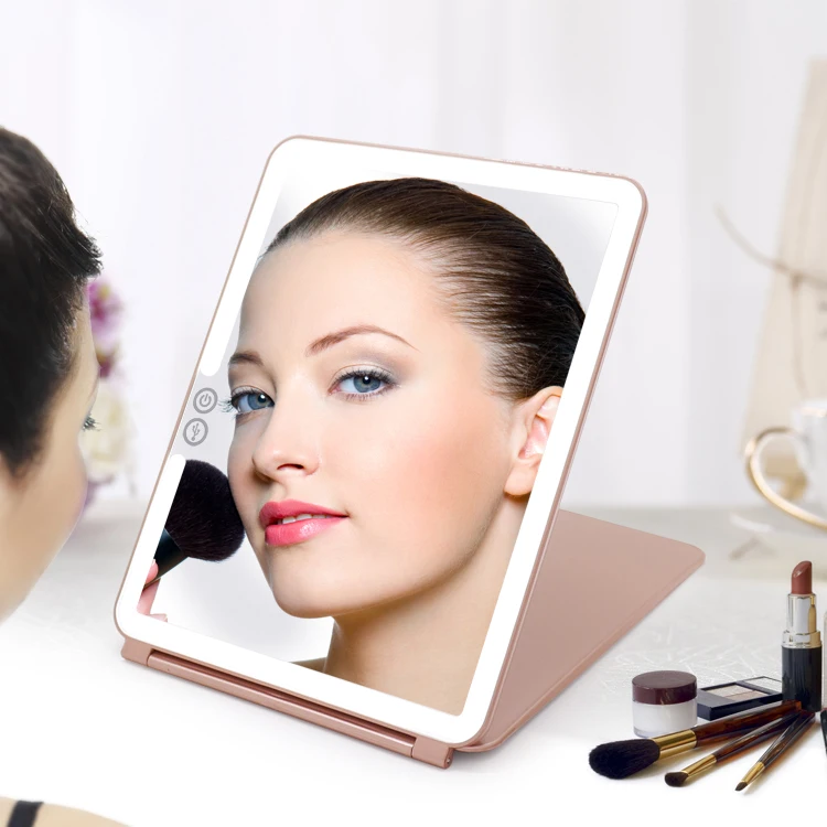 New Portable Super Thin Ipad Shape 1000Mah USB Rechargeable Folding Led Lighted Makeup Travel Mirror