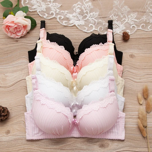 

Wholesale striped sexy lacy girl lingerie adjustable undergarment without underwire bra cluster bra, 5colors