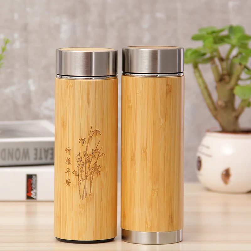 

Bamboo Tumbler Bottle Tea Infuser Strainer Stainless Steel Water Bottle Vacuum Insulated Coffee Travel Mug