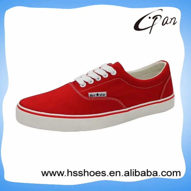 
red color man flat canvas shoes 