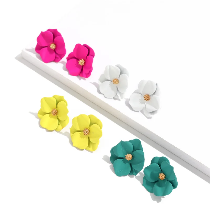 

Summer Beach Jewelry Multi Color Flower Petal Stud Earrings Newest Design Acrylic Flower Stud Earrings For Lady, 12 colors