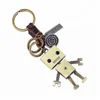Promotional Gift Big Head Robot Pendant Leather Keyholder Keychains & Keyrings