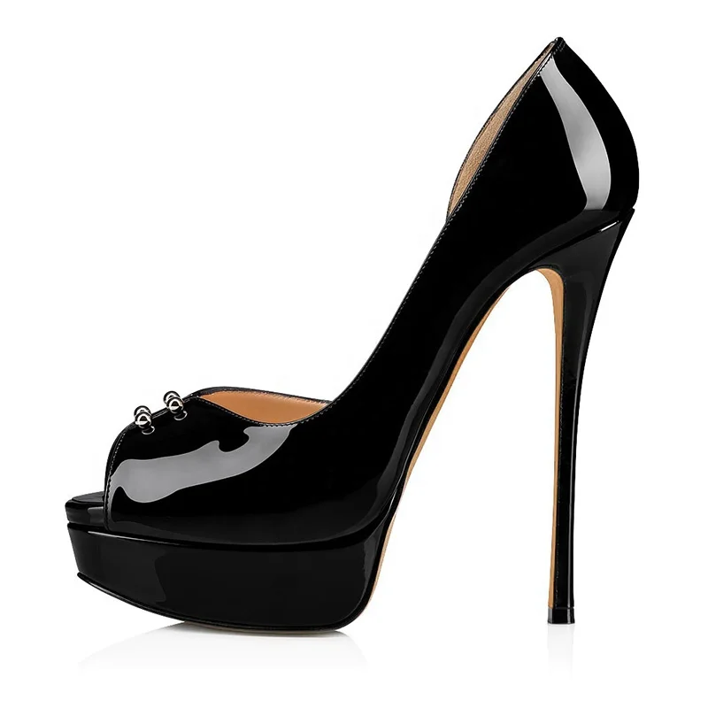 

Patent leather High Heel Peep Toe Platform Pumps for Women, Black, white