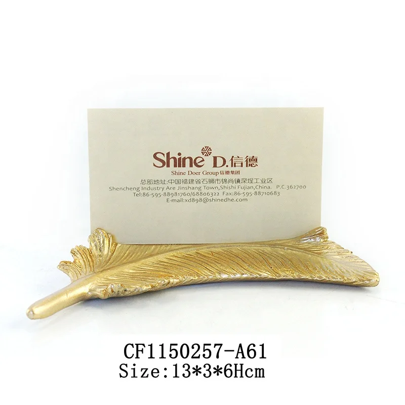 Resin Feather Decorative Feather Shape Business Name Card Holder Gold Napkin Rings Wedding Gifts details