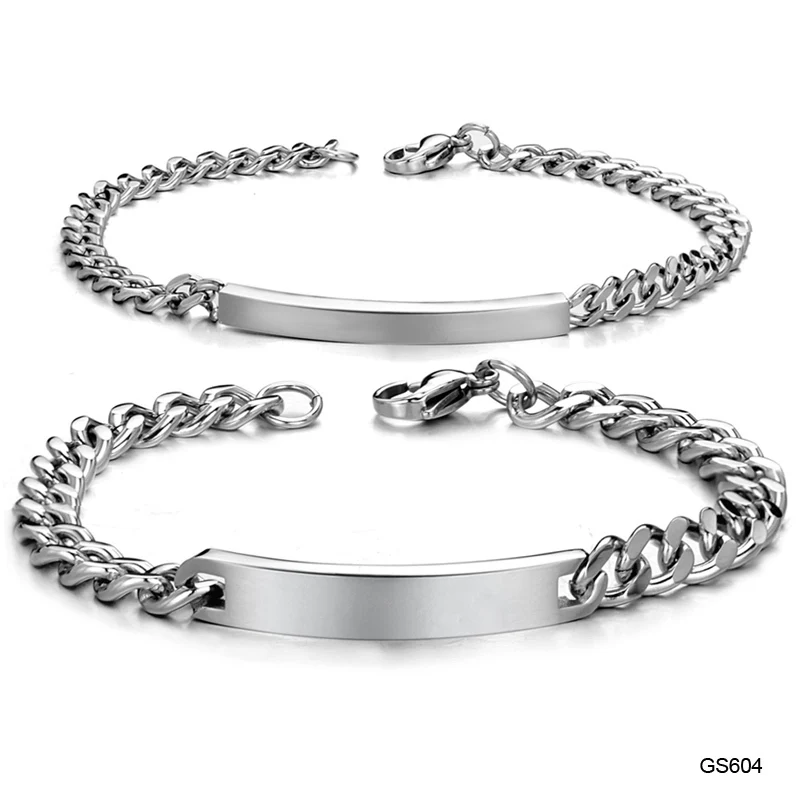 

Top Quality 316L Stainless New Fashion 316L Stainless Steel ID Bracelet Couple Link Chain Bracelet Never Fade with Lobster GS604