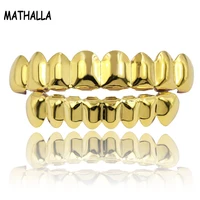 

New HIPHOP Grillz 14K Gold Plated Set Plain 8 Teeth Top Bottom with gold rose gold silver and black grillz