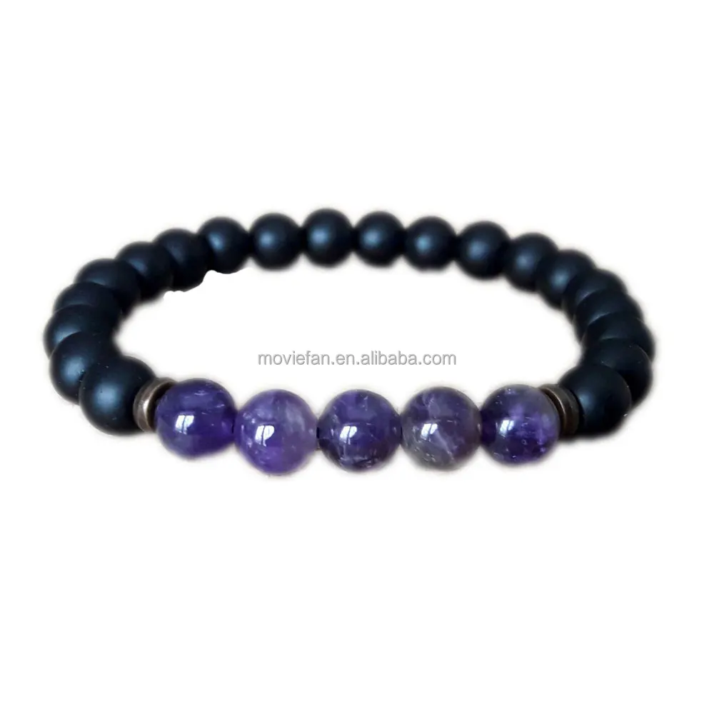 

Crown chakra amethyst bracelet shungite healing black power meditation bracelet