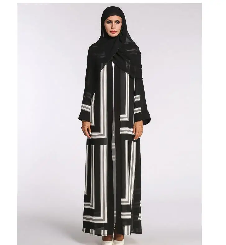 

black and white contrast stripes fashion muslim abaya wholesale