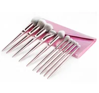 

Custom logo printing high quality 10 pieces pink makeup brush set with laser pouch case