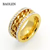 Fashion Men Women Titanium Steel Ring High Quality Gold Color Crystal Rings Chain Decorated 316L Stainless Steel Rings For Men
