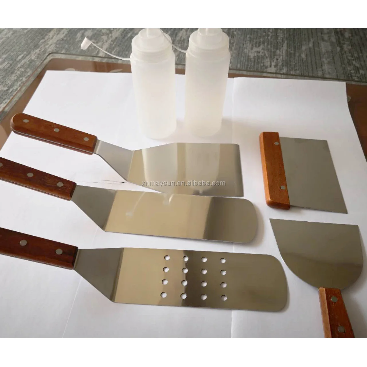 7pcs Wooden Spatula Grill Spatula Set With Riveted Wood Handle +plastic