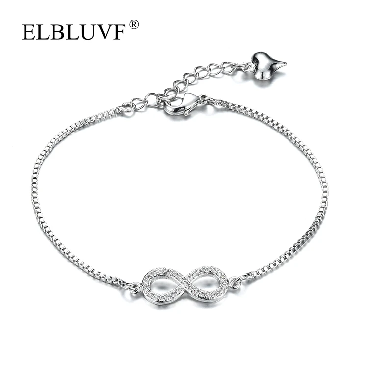 

ELBLUVF Free Shipping Copper Alloy Infinity love shape Bracelet Eternity Bracelet Zircon Jewelry For Girls/Women/Ladies, Silver