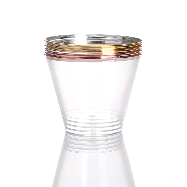 

ready to ship 9oz plastic gold rim cups disposable cup, Crystal clear gold rim