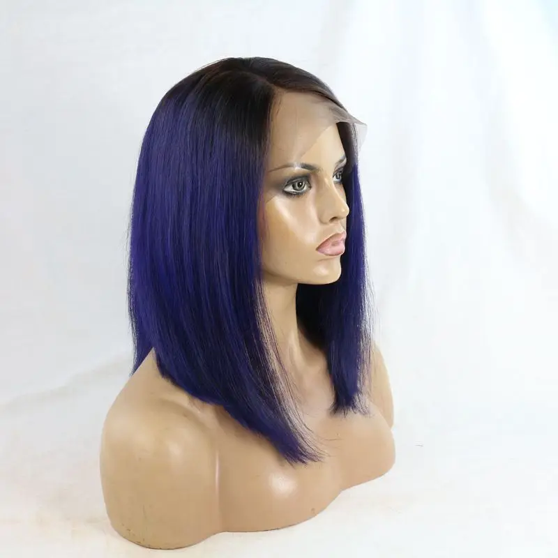 

New product Ombre Purple Human Hair Short Bob Lace Front Wig