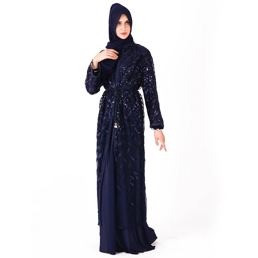 

Floral corded lace full sleeves dress long sleeve modest bridesmaid kaftan maxi dress for women