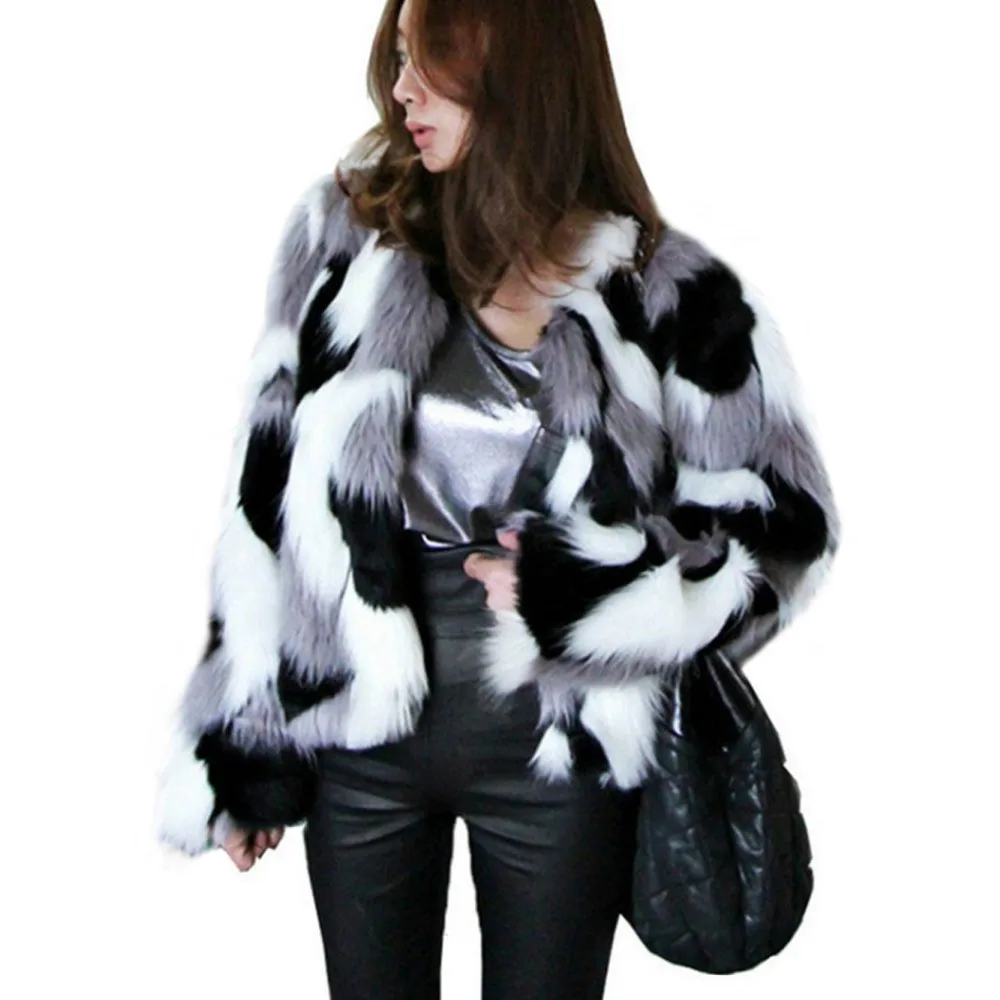 

Plus Size S-6XL Women Mixed Color Faux Fur Coat Fluffy Winter Casual Fur Jacket Elegant Shaggy Ladies Short Outwear Coats 2018