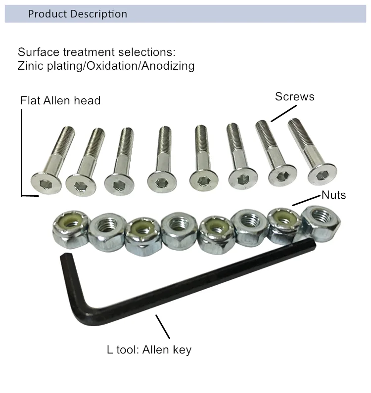 Skateboard Hardware 1.2" 31 Mm Longboard Bolts With Allen Key In