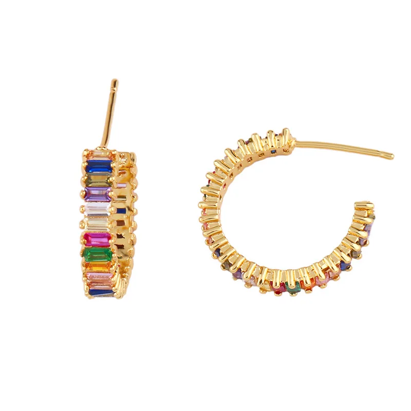Fashion gold statement cz hoop earring luxury bridal zircon baguette hoop earrings