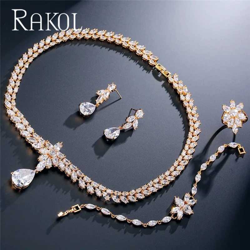 

RAKOL S237 Beautiful Wedding Women Style Water Drop Pendant Crystal Wedding Necklace Jewelry Set, White