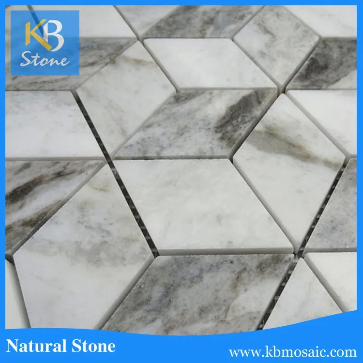 Natural beautiful snow white 3D shape marble mosaic tiles